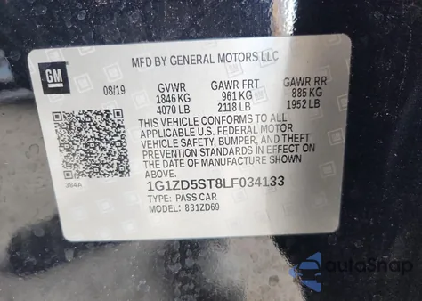 2020 Chevrolet Malibu Lt из США, поврежденный, VIN 1G1ZD5ST8LF034133